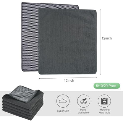 SINLAND Microfiber Dish Cloths Wash Clothes for Kitchen Best Kitchen Cloths Cleaning Cloth Poly Scour Side 12"x12" (5Pack, Dark Grey) - color: Dark Grey, size: 12inchx12inch 5pack