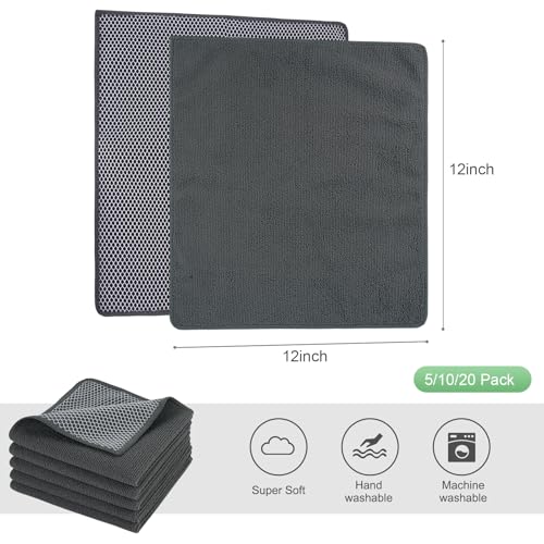 SINLAND Microfiber Dish Cloths Wash Clothes for Kitchen Best Kitchen Cloths Cleaning Cloth Poly Scour Side 12"x12" (10Pack, Dark Grey) - color: Dark Grey, size: 12inchx12inch 10pack