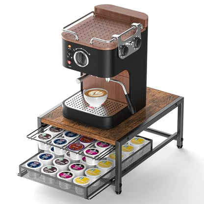 Kssiaz K Cup Holder, 2-tier Coffee Pod Holder for 48 Pods, K Cup Drawer Organizer with Sliding Storage Drawer, Coffee Bar Station Organizer for Countertop, Space Saving, Home & Office, Black - size: 13.8"×11.2"*6.7"