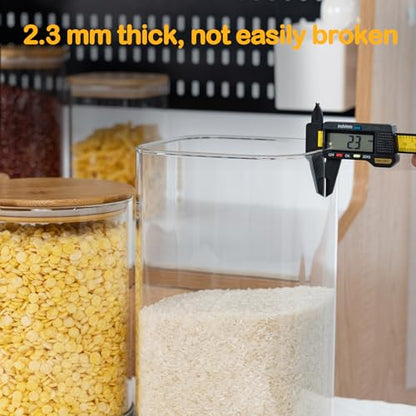 D2scrma 149oz Airtight Glass Square Storage Canister with Bamboo Lid Set of 2(4400ml*2) Large Gallon Glass Jars for Sugar, Flour, Cookies and Coffee beans (‎with Black Lable) - size: 149oz*2