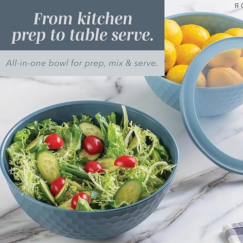 COOK WITH COLOR Mixing Bowls with Lids - 12 Piece Plastic Nesting Bowls Set includes 6 Prep Bowls and 6 Lids, Microwave Safe Mixing Bowl Set, Blue Embossed - color: Blue Embossed