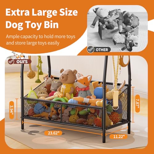 Lomivra Full Metal Dog Toy Basket, 23.6"x11.2"x7.9" Large Dogs Toy Bin with Storage Organizer, Chew-Resistant Toy Box for Dog Stuff Accessories, Pet Toy Storage Holder for Cat Dogs Essential Supplies