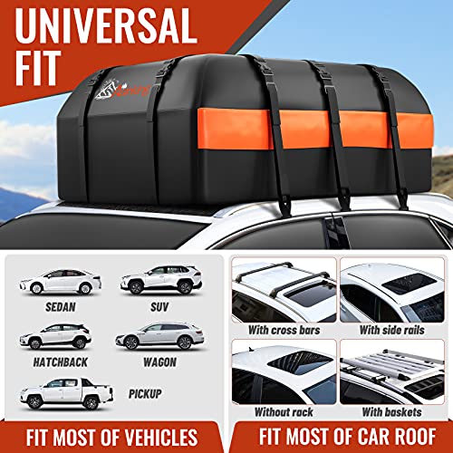 Car Rooftop Cargo Carrier Bag, 21 Cubic Feet 100% Waterproof Heavy Duty 840D Car Roof Bag for All Vehicle with/Without Racks - Anti-Slip Mat, 6 Door Hooks, Storage Bags, 2 Extra Straps, Luggage Lock - size: Black-21 Cubic Feet