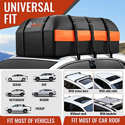 Car Rooftop Cargo Carrier Bag, 21 Cubic Feet 100% Waterproof Heavy Duty 840D Car Roof Bag for All Vehicle with/Without Racks - Anti-Slip Mat, 6 Door Hooks, Storage Bags, 2 Extra Straps, Luggage Lock - size: Black-21 Cubic Feet