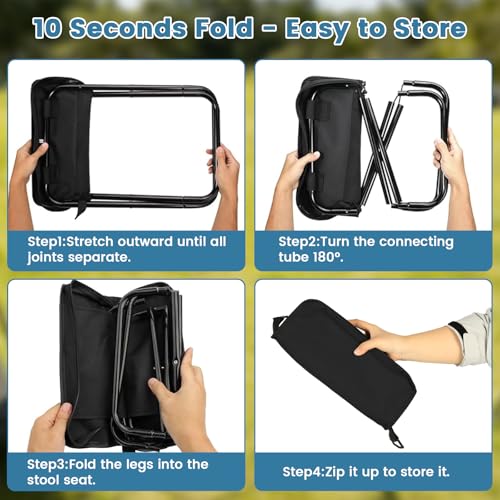 Portable Folding Stool 2-in-1 Camping Chair with Sling Bag Lightweight 12inch 264lbs Load Collapsible Stool Seat for Adults Outdoor Camping Fishing Hiking BBQ Travel Rest（Black） - color: Black
