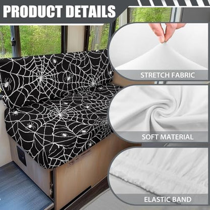 Cobweb RV Dinette Cushion Covers Replacement Camper Cushions Cover Stretch RV Couch Cover Halloween Camper Dinette Seat Cover for Travel Trailer Couch, Black - color: Cobweb