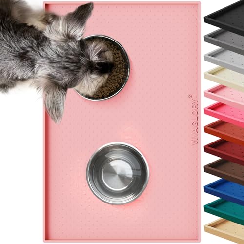 VIVAGLORY Pet Food Mat Grippymat Dog Bowl Mat, 24" L x 16" W, Sakura Pink | Placemat with Raised Edge for Indoor, Waterproof Silicone for Cat Kitty & Puppy - color: Sakura Pink, size: 24"L x 16"W