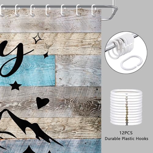RV Shower Curtain for Bathroom, Happy Camping Shower Curtain Blue Gray Barn Door Bathroom Curtains, Rustic Wood Bathroom Decor Waterproof Travel Camping Bath Curtains with 12 Hooks 47X64 Inch - size: 47"W x 64"L (Pack of 1)