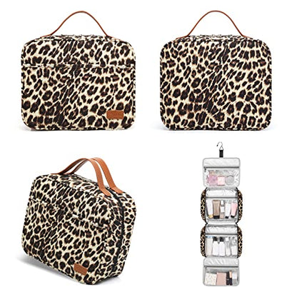 Bosidu Hanging Travel Toiletry Bag,Large Capacity Cosmetic Travel Toiletry Organizer for Women with 4 Compartments & 1 Sturdy Hook,Perfect for Travel/Daily Use/Christmas - color: Z-Leopard Print