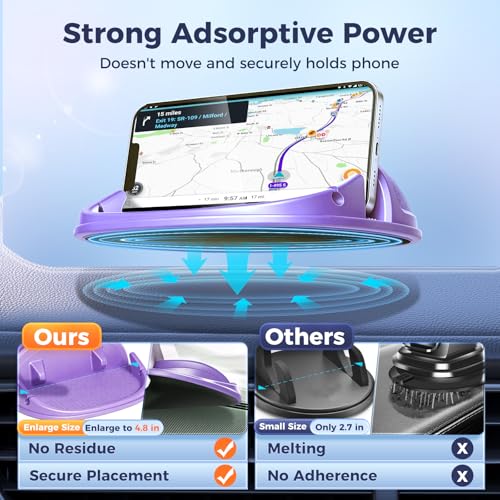 Loncaster Car Phone Holder, Car Phone Mount Silicone Car Pad Mat for Various Dashboards, Slip Free Desk Phone Stand Compatible with iPhone, Samsung, Android Smartphones, GPS Devices More (Purple) - color: Purple