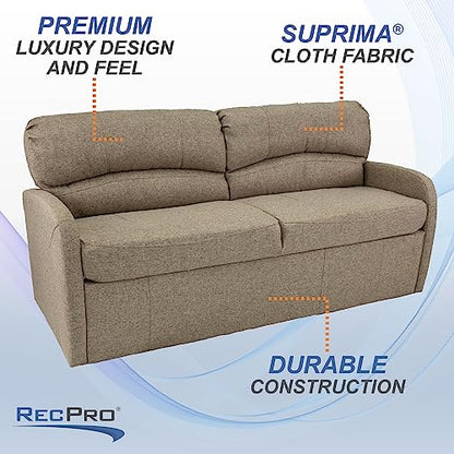 RecPro 70" RV Jack Knife Sofa w/Arms | RV Sleeper Sofa/Couch/Furniture/Living Room (Slideout) (Oatmeal) - color: Oatmeal