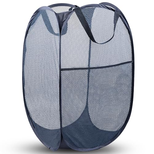 DUCOO Pop Up Laundry Hamper, 70L Collapsible Mesh Laundry Basket with Side Pocket, Foldable Dirty Clothes Hamper with Sturdy Reinforced Handles for Home Dorm Bedroom Travel Bathroom Storage, Blue - color: Blue