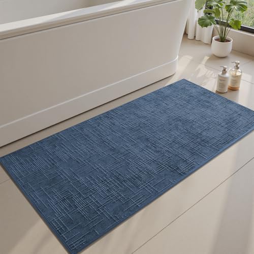 AMOAMI Bath Mat Non Slip Super Absorbent Quick Dry Bath Mats for Bathroom Floor Rubber Backing Washable Bathroom Rugs Modern Woven Jacquard Mat, Beside Tub Bath Rugs, 2'x4', Blue - color: Blue, size: 2' x 4'