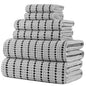 POLYTE 430 GSM Microfiber Quick Dry Lint Free Oversize Bath Towel Set, 6 Piece (Waffle Weave) - color: Light Gray/Black