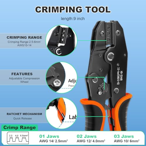 35PCS Solar Crimper Tool Kit, Solar Panel Cable MC4 Connectors 14-10AWG, 30 Pairs Male/Female Solar Connectors, 1PCS Solar Crimper, 1PCS Stripper, 2 PCS Spanner Wrench
