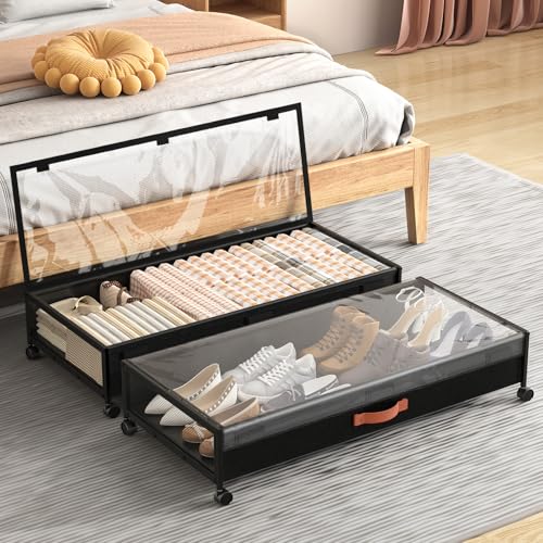 Under Bed Storage Containers with Wheels Large Underbed Shoes Blankets Clothes Toy Storage Drawers for College Dorms Bedrooms Nursery Rooms Organization (Black 2 Pack, 7.5in height(36"x16.6"x7.48")) - color: Black 2 Pack, size: 36IN (36"x16.6"x7.48")