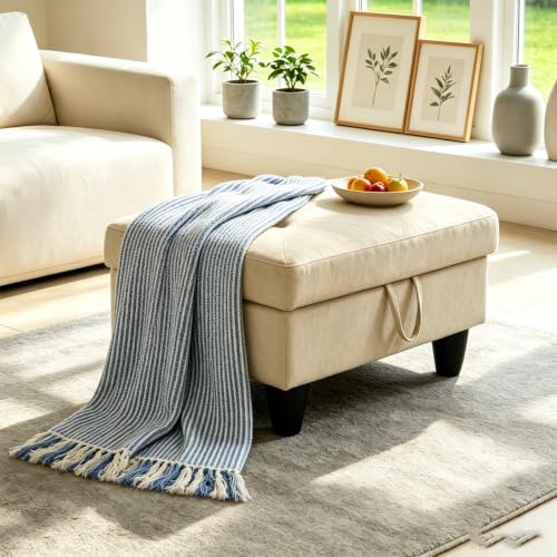 Fabric Storage Ottoman Footstool Bench for Living Room Furniture,28.5" Large Square Foot Rest Stool Coffee Table,Fabric Sofa Chair for Home Decor,Living Room,Bedroom,Apartment,Rv Car(Beige) - color: Beige Fabric 28.5