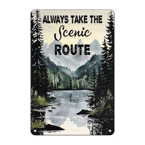 Metal Camping Tin Sign Always Take the Scenic Route Vintage Sign for Home Camper Cafes Bars Pubs Shop Wall Decorative Retro Signs for Men Women 12 * 8in - color: Vintage Metal Sign 02, size: 20X30cm(12*8in)