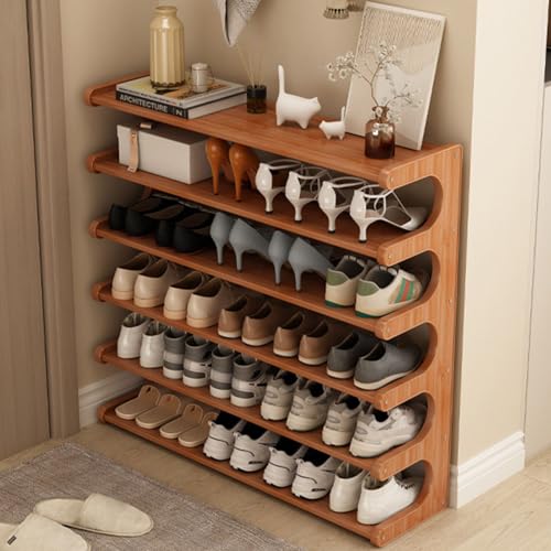 6-Tier Wood Grain Shoe Rack, Tall Free Standing Shoe Storage Organizer, Space Saving Shoe Shelf for Closet, Bedroom, Entryway and Small Spaces, Easy Assembly - size: 6th floor