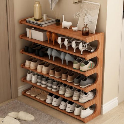 6-Tier Wood Grain Shoe Rack, Tall Free Standing Shoe Storage Organizer, Space Saving Shoe Shelf for Closet, Bedroom, Entryway and Small Spaces, Easy Assembly - size: 6th floor