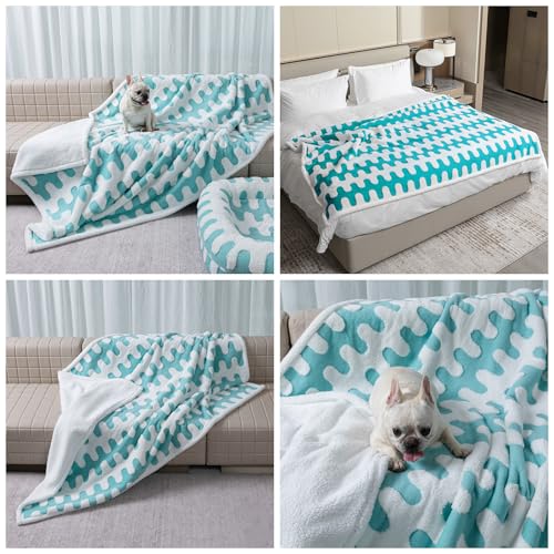 Waterproof Pet Blanket,Dog Bed Covers Couch Sofa Stylish Jacquard Pets Throw Blankets for Puppy Cats Washable Reversible Furniture Protection Covers (Blue Wave,L) - color: Blue Wave, size: L-145*165cm(57*65in)