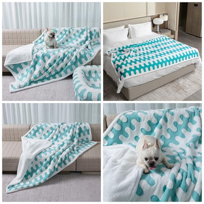 Waterproof Pet Blanket,Dog Bed Covers Couch Sofa Stylish Jacquard Pets Throw Blankets for Puppy Cats Washable Reversible Furniture Protection Covers (Blue Wave,L) - color: Blue Wave, size: L-145*165cm(57*65in)