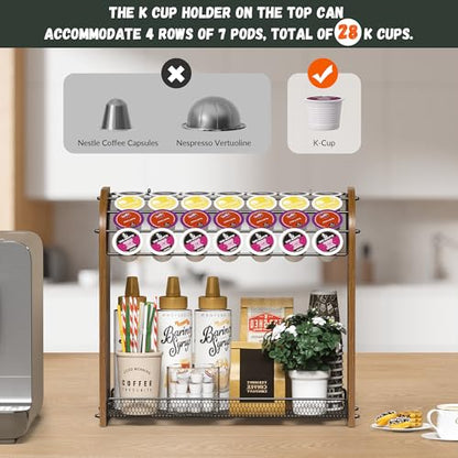 Lixple K Cup Holder - 2-Tier K Cup Organizer, Metal Coffee Pod Holder for Counter, Easy Assembly (Rustic Brown) - color: Brown