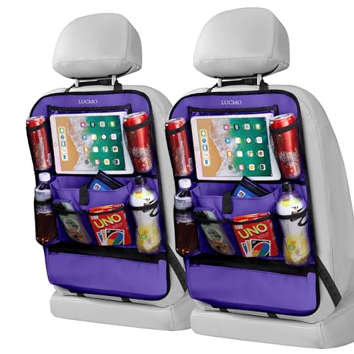 LUCMO Car Backseat Organizer with Touch Screen Tablet Holder, Dark Purple | 2 Pcs,9 Storage Pockets,Clear Tablet Holder,Protectors Kick Mats,Travel Accessories,Seat Cover,Road Trip Essentials - color: Dark Purple-1, size: 2 Pack