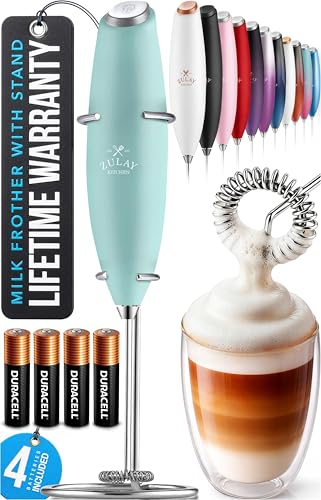 Zulay Kitchen Powerful Milk Frother Wand With Duracell Batteries - Ultra Fast Handheld Drink Mixer - Electric Whisk Foam Maker for Coffee, Lattes, Cappuccino & Matcha - Z1 Motor - Fresh Mint - color: Chill Mint, size: Z1 Motor + Batteries