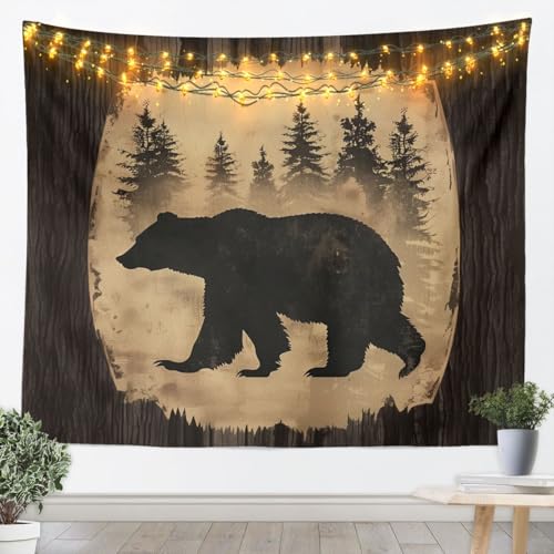 jejeloiu Black Bear Tapestry Wild Animal Hunting Wall Art Western Cabin Wall Hanging Blanket for Living Room Bedroom Rustic Country Farmhouse Home Decor Medium 59"x59" - color: Black Brown, size: Medium