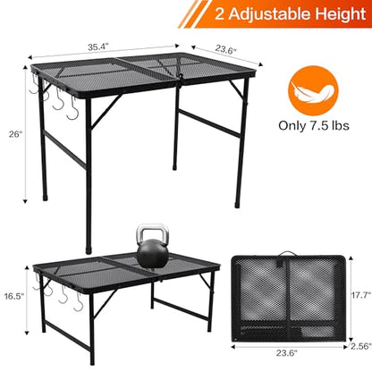 Outdoor Grill Camping Folding Table 3 Ft, Aluminium Picnic Table - Portable, Lightweight, Compact & Height Adjustable Collapsible Patio BBQ Garden Table - size: 3ft