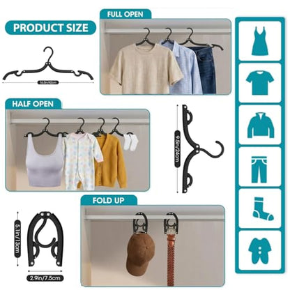 40 Pcs Travel Hangers Portable Foldable Travel Hanger Organizer, Plastic Cruise Essentials Clothes Drying Rack Folding Hangers for Camping Flying RV Europe Vacation Essentials Suitcasee, Black | Travel Hangers Organizer Plastic Clothes Drying Rack Folding