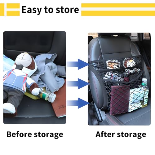 Car Seat Net Passenger Seat Caddy, Double Layer Front Seat Versatile Elastic Organizer Net Purse Holder Most Sizes Shapes Universal for GMC Ford Toyota No Removal Required, 19.69" x 15.75"