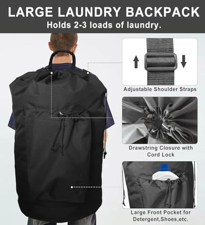 VividPaw Laundry Bag Backpack for College Dorm, Extra Large Travel Laundry Bags, Easy Carry Dirty Clothes Hamper Bag with Shoulder Straps, College Dorm Room Essentials (Black) - color: Black