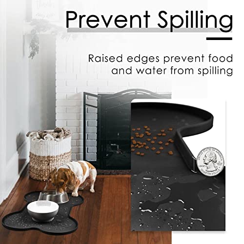 Super Design Dog Food Mat Dog Bowl Mat for Food and Water Silicone Non Spill Cat Feeding Mat Puppy Placemat Waterproof - 20.5" x 14.5", Black - color: Black-2