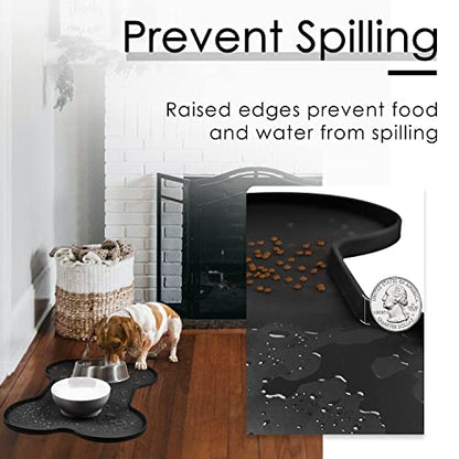 Super Design Dog Food Mat Dog Bowl Mat for Food and Water Silicone Non Spill Cat Feeding Mat Puppy Placemat Waterproof - 20.5" x 14.5", Black - color: Black-2