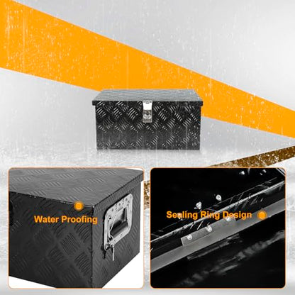 Silver 20 Inch Truck Chest Tool box Heavy Duty Aluminum Stripes Plated Pick Up Truck Bed Box Waterproof RV Trailer Toolbox Storage with Side Handle and Lock Keys –20"x12"x10" - color: Black, size: 20"x12"x10"