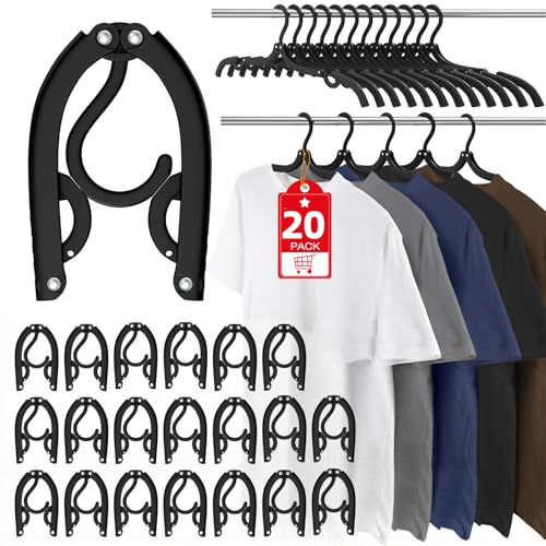 20Pcs Travel Hangers Foldable Hangers Cruise Essentials 2026 Black | Portable Hanger Organizer Plastic Clothes Drying Rack Folding Hanger for Camping Flying RV Europe Vacation Essential Suitcase - color: Black, size: 20 Pack