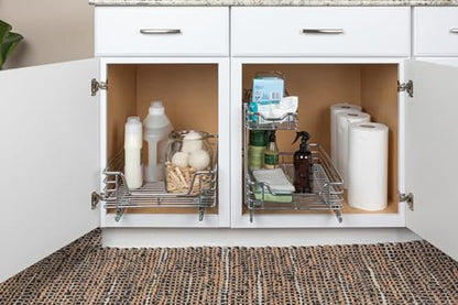 Household Essentials Glidez Chrome-Plated Steel Extended Depth 1-Tier Sliding Under Sink Cabinet Organizer, Chrome - size: 11.5" - Extended, style: Single Tier