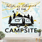 Feelyou Marble Rv Camping Wall Hanging Happy Camping Tapestry Cartoon Car Wall Blanket Blue Marble Texture Bedroom Decor Farmhouse Art Large 59 X82 - size: 82"L x 59"W