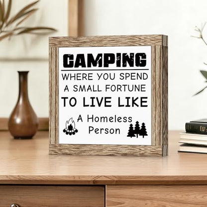 Camping Wooden Sign Desk Decor RV Accessories for Inside Camper Decor Rustic Wood Plaque Sign for Travel Trailers Camping Gifts for Camper Lovers Women Men
