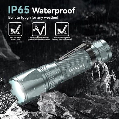 LETMY Rechargeable Flashlights High Lumens, 2 Pack 2000 Lumens Bright LED Tactical Flashlight, 3 Modes Samll Powerful Flash Lights with Clip, Waterproof Flashlights for Home Emergency Camping (Grey) - color: Gray