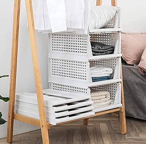 yazi Stackable Storage Bins,8 Pack Foldable Plastic Wardrobe Clothes Organizer Drawer Shelf Storage Basket Container Plastic Drawer Organizer Shelf Baskets Folding Containers Bins Cubes - size: 8L