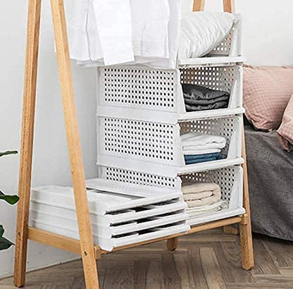 yazi Stackable Storage Bins,8 Pack Foldable Plastic Wardrobe Clothes Organizer Drawer Shelf Storage Basket Container Plastic Drawer Organizer Shelf Baskets Folding Containers Bins Cubes - size: 8L