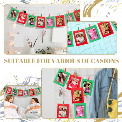 100 Pcs Christmas Paper Photo Frames 4x6 Red and Green Paper Picture Frame with 100 Clip 10 String Kit DIY Hanging Cardboard Photo Holder Christmas Wall Wedding Home Decor - color: Red, Green, style: Classic