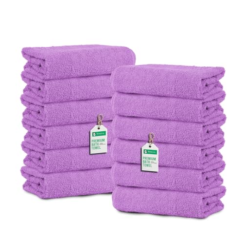 TOALLA_ Bath Towels_27x54_Pk 12_Purple Bath Towels (12-Pack, 27W X 54 L Inches) Purple Color- Cotton Towel for Gym, Bath, Spa, Shaving, Shampoo, for Daily use, Large - color: Purple, size: Bath Towel - Pack of 12 - 27x54 Inches