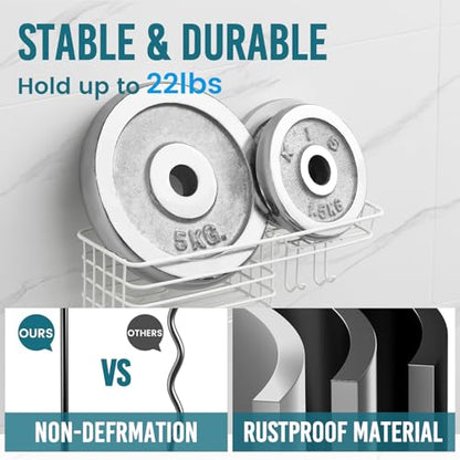 TAILI Shower Caddy Suction Cup with Hooks & Soap Holder, Heavy Duty Bathroom Shower Organizer, No Drilling Shelves for Inside Bathroom, Metal Storage Basket - style: 1 × White