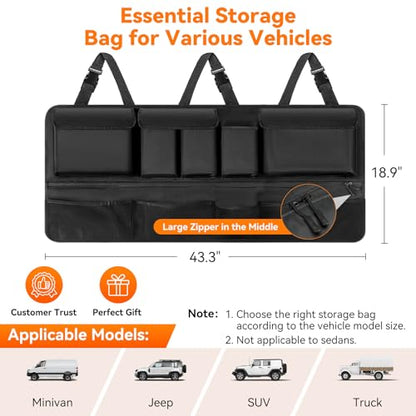 Trunk Organizer for SUV, 43" x 19" Large Capacity Car Organizers and Storage, Backseat Hanging Storage Bag with 10 Pockets, Adjustable & Waterproof Car Interior Accessories for SUV Truck MPV