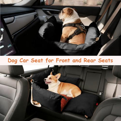Dog Car Seats for Small Dogs, 2-in-1 Pet Booster Seat with Side-Zip Expandable Bed, Handles and a Storage Pocket, Clip-On Safety Leash and PP Cotton Filling, Vehicle Bed for Puppy up to 25 lbs (Black) - color: Black