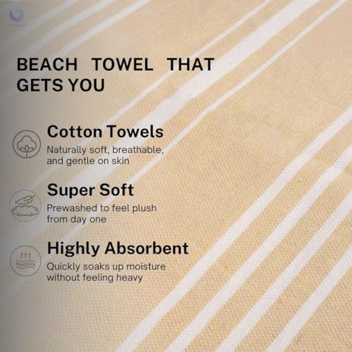 Cotton Turkish Beach Towel with Towels Oversized 36"x72" Pool Absorbent Extra Large Quick Dry Sand Travel Towel (Desert Sand, 4 Pack) - color: Desert Sand, size: 4 Pack